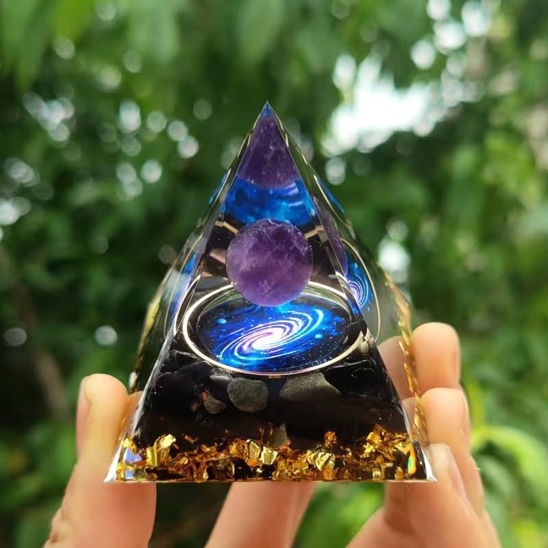 KUNIJIWA Orgone Pyramid of Success-Harness The Power of Healing Crystals, Tiger's Eye and Amethyst to Relieve Stress, Energy Generator Healing Crystal Pyramid