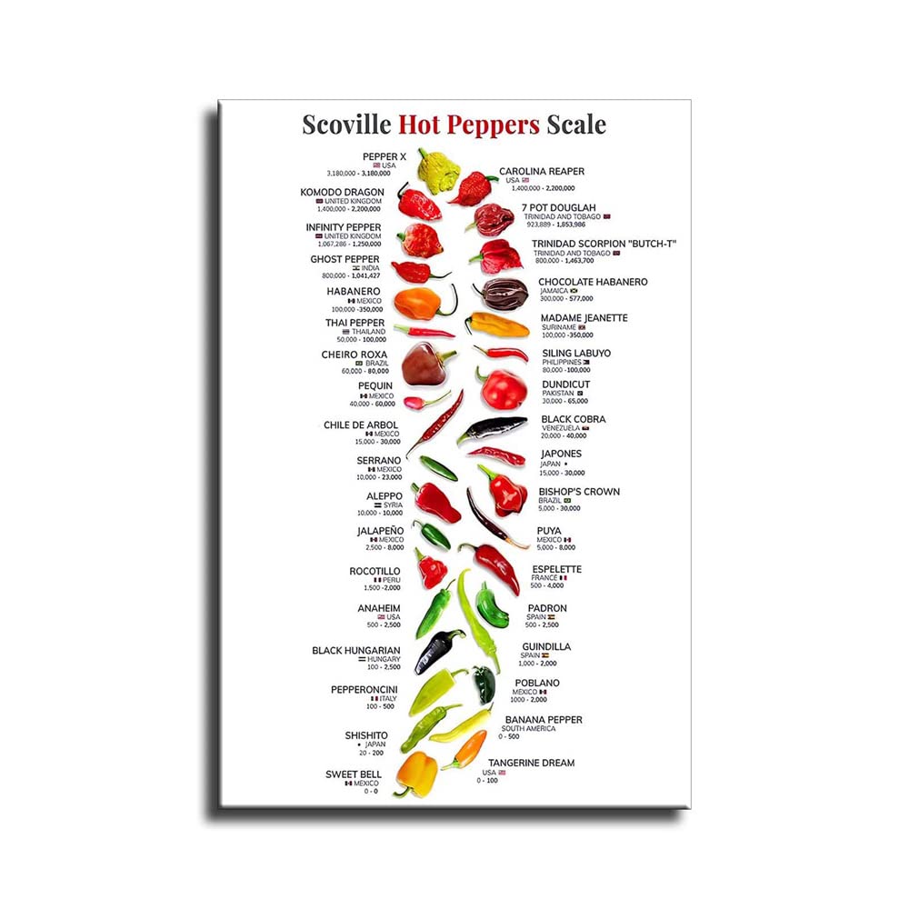 LILIIY Scovill Hot Peppers Scale Poster Chilli Capsicum Knowledge Posters Nature Plant Gourmet Botanical Guide Kitchin Fresh Gift Living Room Prints Bedroom (8x12inch-No Frame)