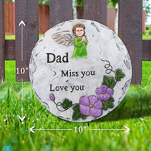 Dad Memorial Stone, Angel Memorial Garden Stone in Memory of Dad in Heaven,Sympathy Gift for Loss of Dad, Remembrance of Beloved Father Bereavement Keepsake Gift,10 inch