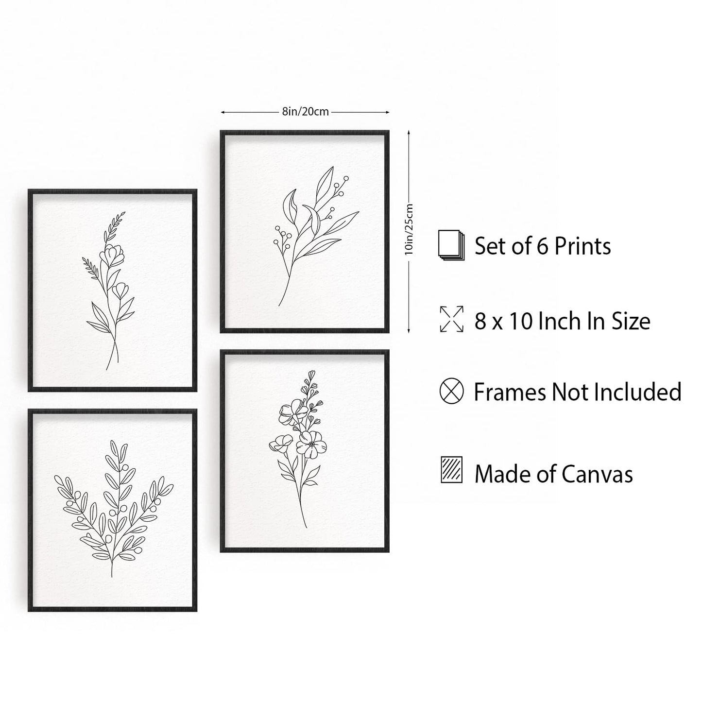 INFUNLY Set of 6 Abstract Flowers Wall Art Print Unframed Nordic Style Wall Plant Painting 8X10 Canvas Minimalist Leaves Wall Poster Prints for Bedroom Living Room Home Christmas Decor