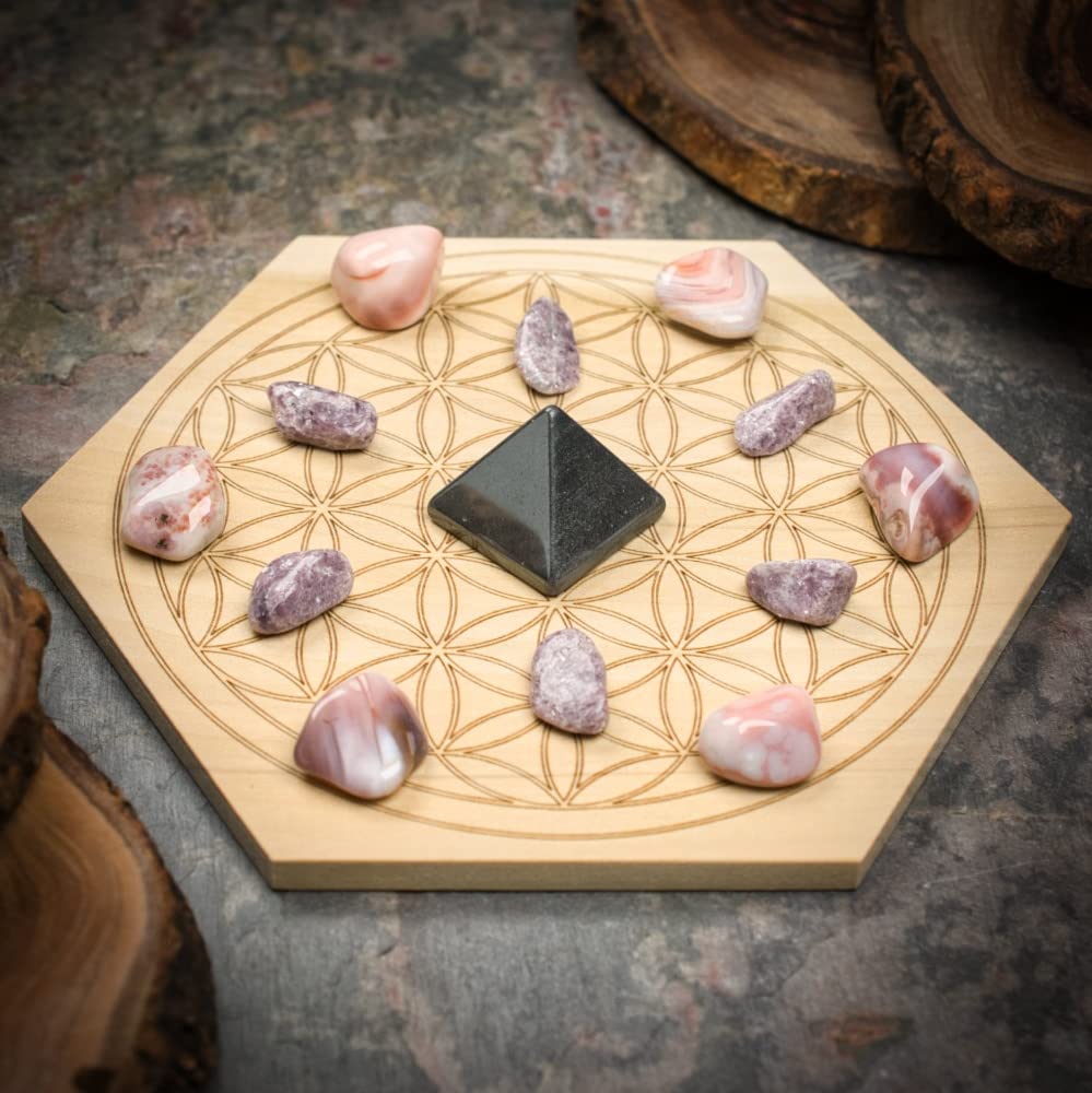 Break Addictions Mini Crystal Grid Set with Hematite, Lepidolite, and Pink Botswana Agate