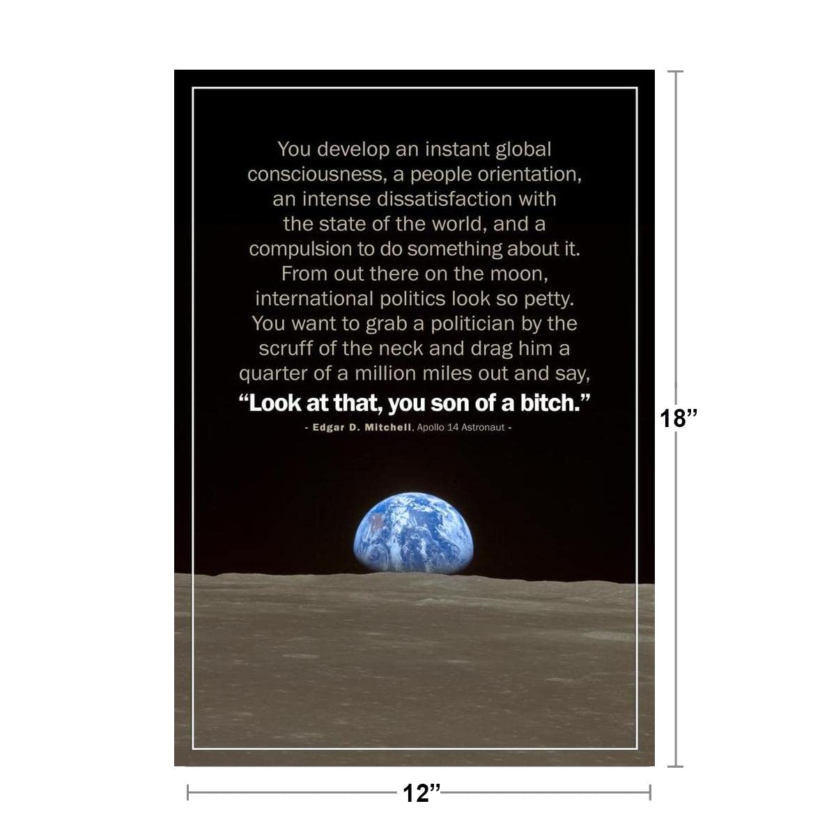 Edgar D. Mitchell Look At That You Son Of A Bitch Moon Outer Space Famous Motivational Inspirational Quote Teamwork Inspire Quotation Gratitude Positivity Cool Wall Decor Art Print Poster 12x18