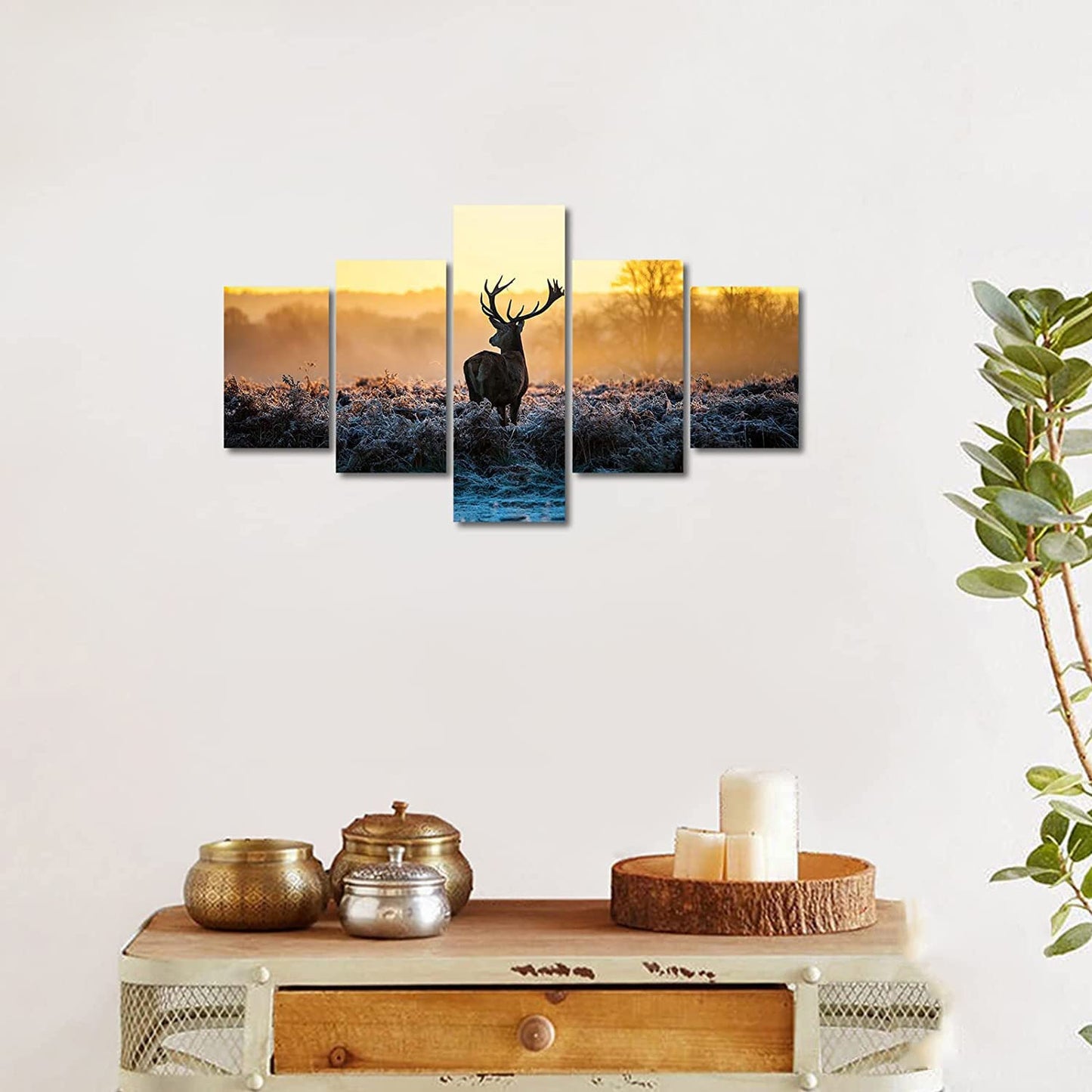 Deer In Autumn Forest Painting Giclee Prints Wildlife Pictures Animal Elk Poster Canvas Art Wall Decor Modern Framed Artwork -Not frame