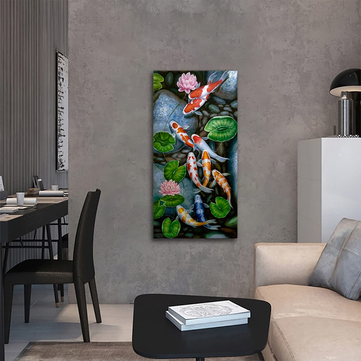 Nine Koi Fish Wall Art Animal Wall Decor Canvas Prints Oil Paintings Lotus Pond Koi Fish Artwork Koi Fish Lotus Pond Pictures Prints Posters for Living Room, Bedroom, Office