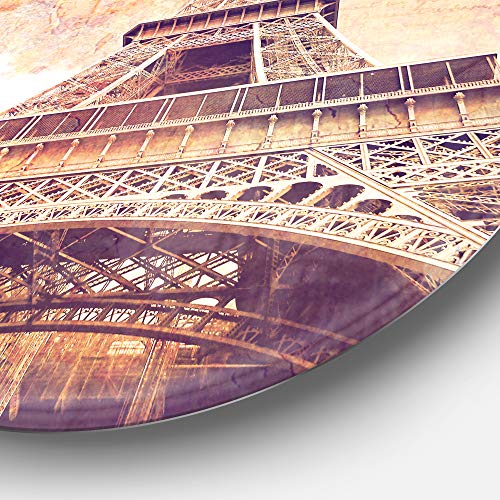 Designart Eiffel Tower Paris Postcard Design Cityscape Round Metal Wall Art Disc of 11 inch, 11'' H x 11'' W x 1'' D 1P