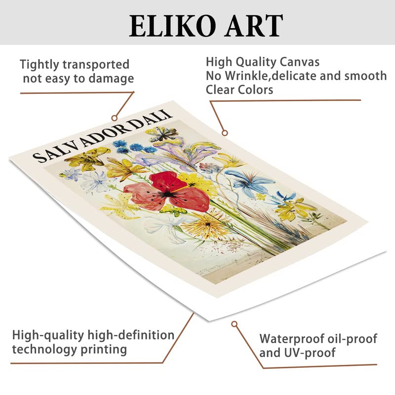 Salvador Dali - Fleurs D'ete Dans un Paysage of Memory Canvas Wall Art Print Poster Picture Modern Surrealism Canvas Wall Art Posters Classic Retro Home Room Decor for Living Room, Bedroom 12"x18"