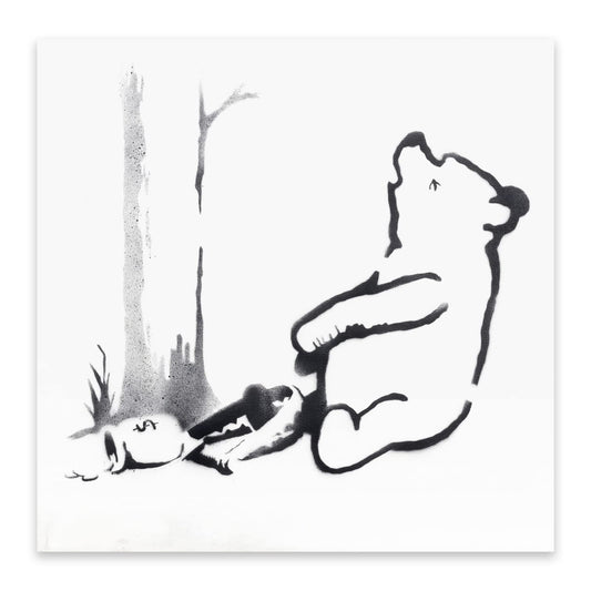 ZZPT Banksy Canvas Wall Art - Bear's Foot Caught In a Clip Print - Cute Bear Poster - Black and White Animal Pictures for Wall Decor Unframed (12x12in/30x30cm)