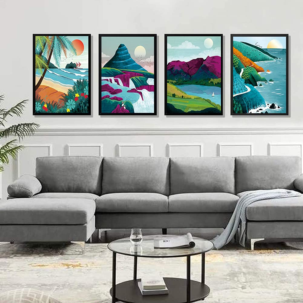 4 Set National Park Poster ,National Lake District Art Prints,Hawaii Print,Nature Wall Art,Ocean Wall Art,Iceland Poster,Travel Art,Unframed( 8x10 inch)