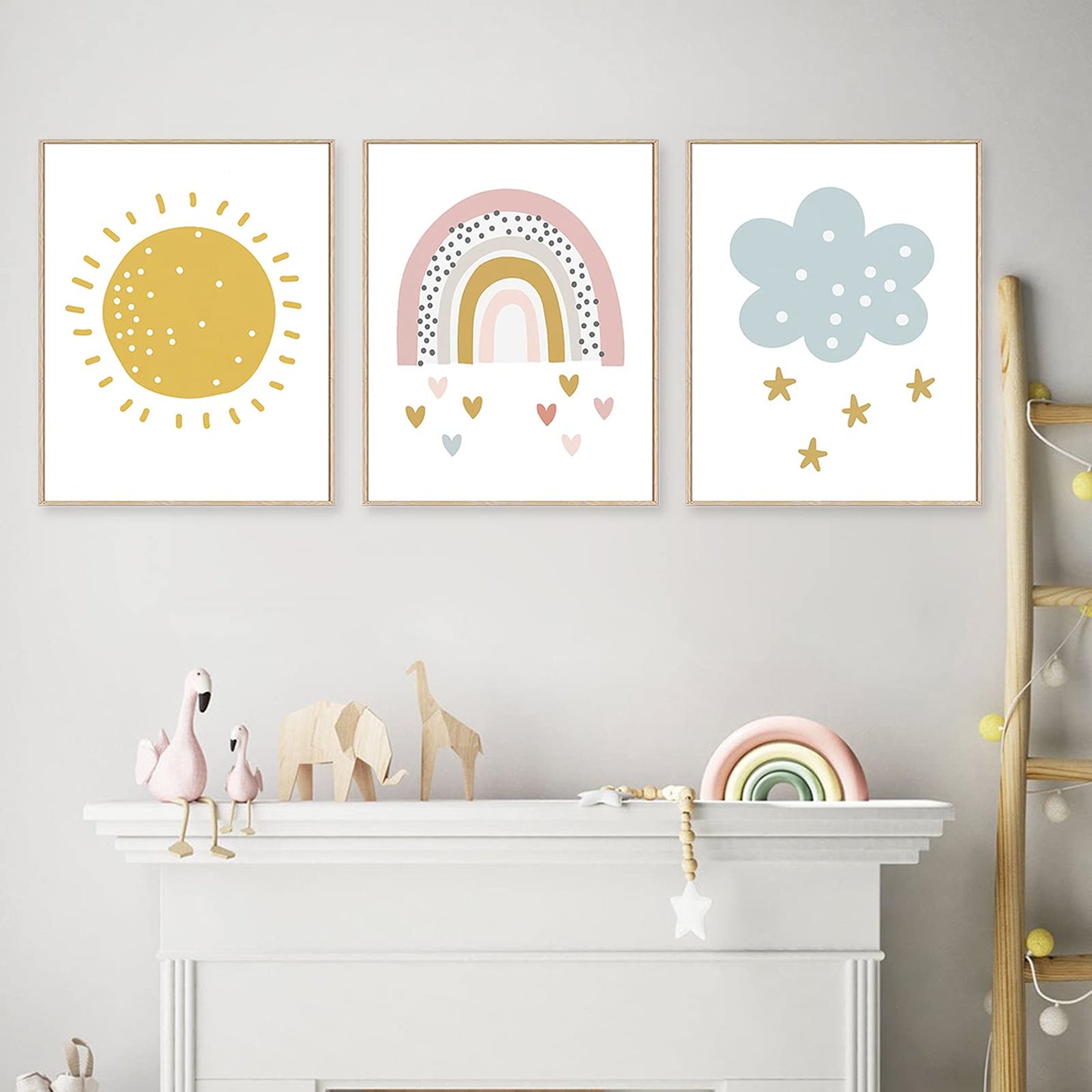 Vlejoy Rainbow Canvas Painting Sunshine Wall Art Print and Cloud Posters Prints for Girls Room Decor Nursery Set of 3 (8x10inch ) No Frame, Love Rainbow, 8 x 10 Inch