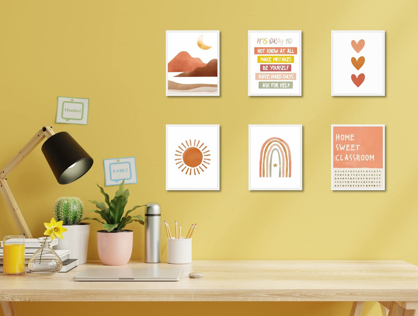 MINI ZOZI Boho Classroom Decor Wall Art 6 PCS 8X10 Prints Neutral Decorations Home Sweet Classroom Rainbow Inspirational Groovy Pastel Themes Bed Poster Kids Teachers Posters Playroom Kids Corner