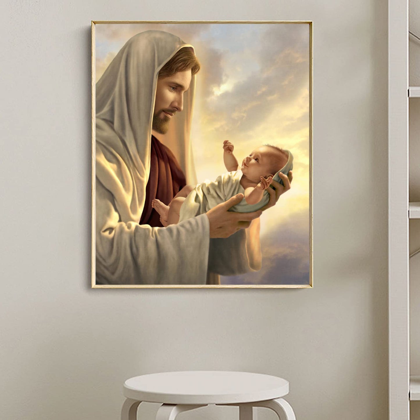 ZZPT Jesus Poster Jesus and Children Canvas Wall Art - Classic Art Prints - Portrait Painting Religious Pictures Spiritual Wall Decor for Living Room Bedroom Kitchen Unframed (12x15in/30x38cm)