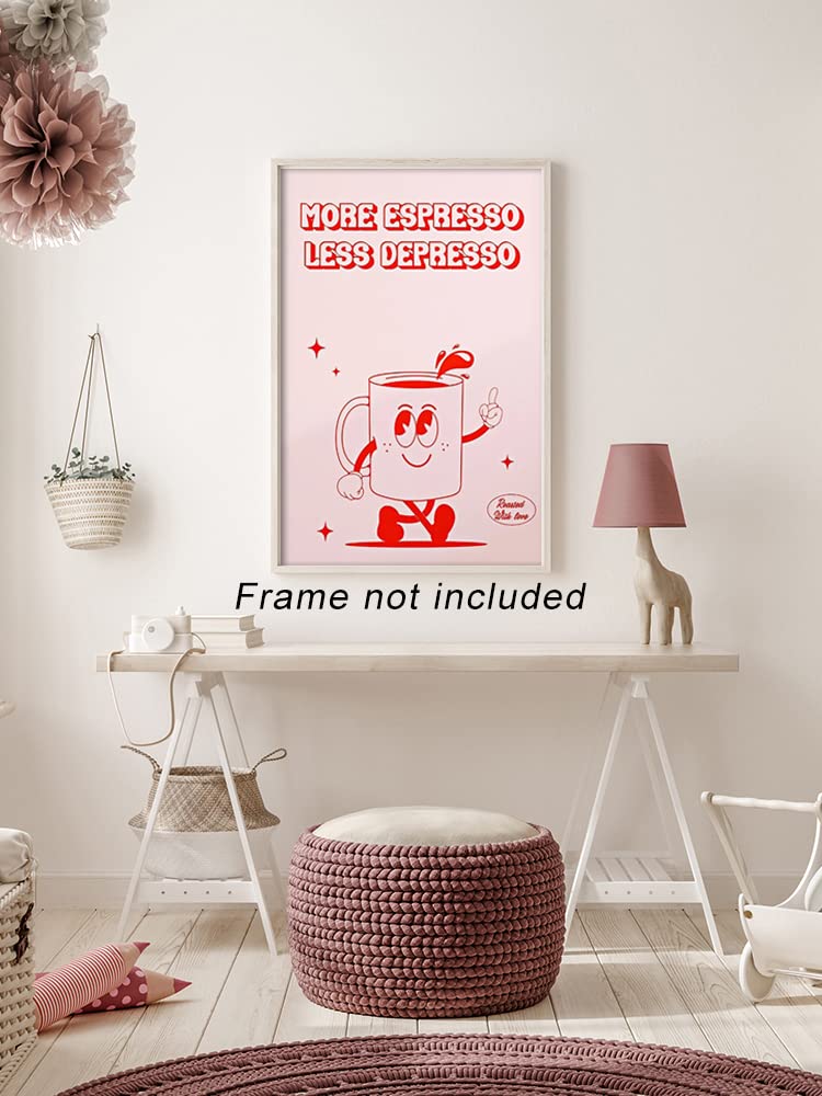 Cute Vintage Coffee Cup Posters for Room Aesthetic Retro Pink Quotes More Expresso Canvas Wall Art Prints Painting Funny Coffee Art Wall Decor Pictures for Kitchen Dining Room Bar 12x16in Unframed