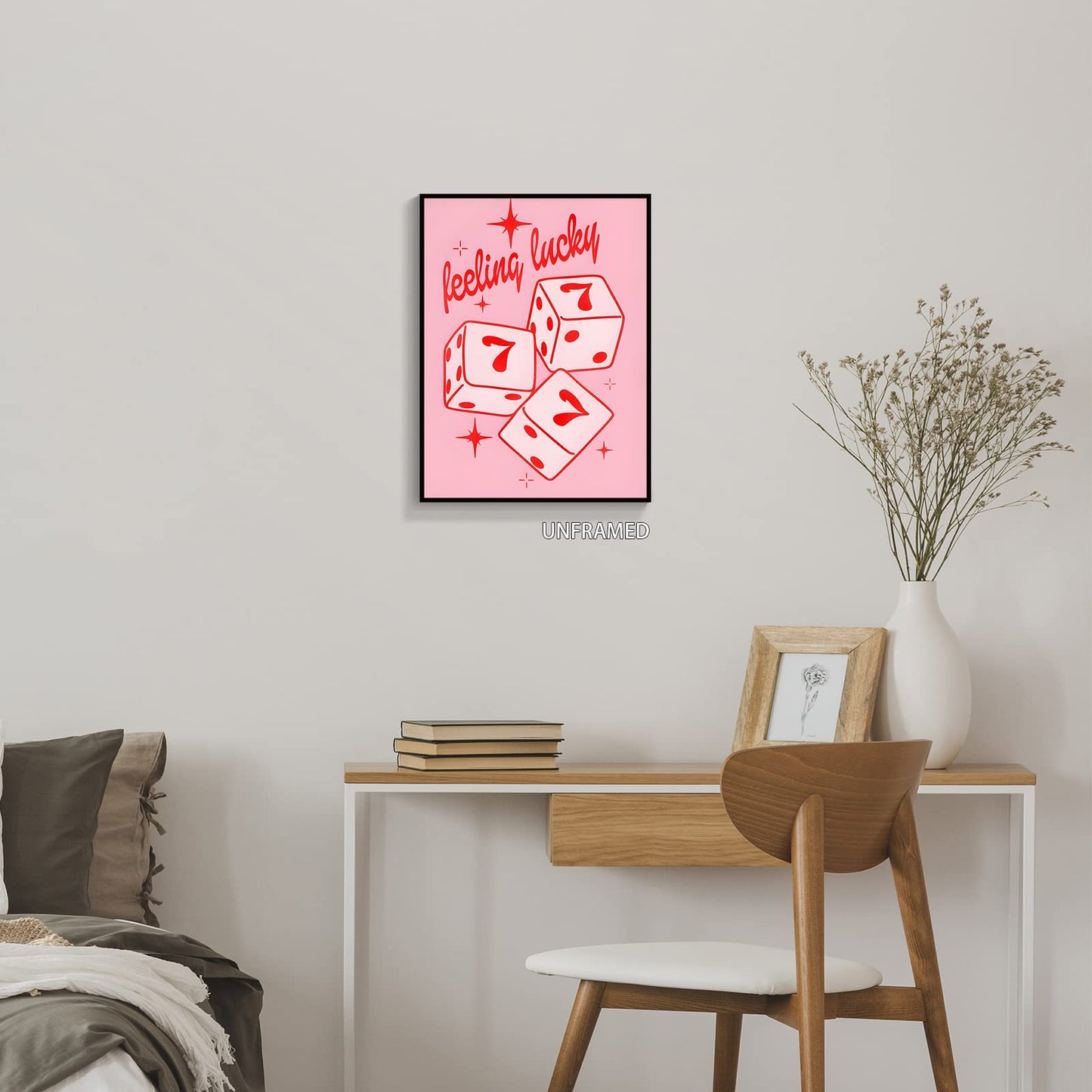 Cmoqtiv pink lucky Lucky number 7 dice aesthetic posters funny preppy playing card canvas wall art game room prints painting retro trendy modern wall decor for teen girl bedroom dorm 12x16in unframed