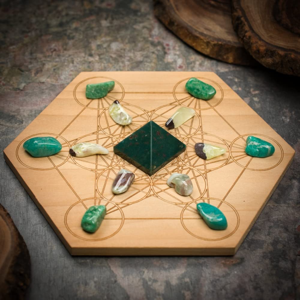 Psychic Gifts Mini Crystal Grid Set with Bloodstone, Amazonite, and Prehnite