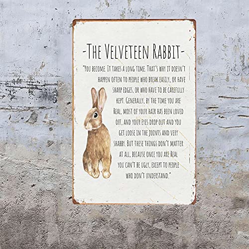 DPHGQGK The Velveteen Rabbit Vintage Nursery Wall Art Print Poster Home Decor Handmade Children Room Gift Baby Shower Inspirational Quote Metal Vintage Tin Sign Easter Decorations 8x12inch