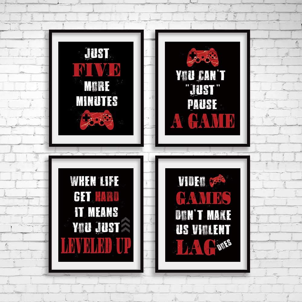 CHIEN-CHI LILI Four Blue Video Game Posters Set of 4 (8”X10”), Cool Video Game Art Print Room Wall Decoration, Gamer wall art, Boys Bedroom, Gamer, Boys bedroom, Kids room, No Frames (Blcak)