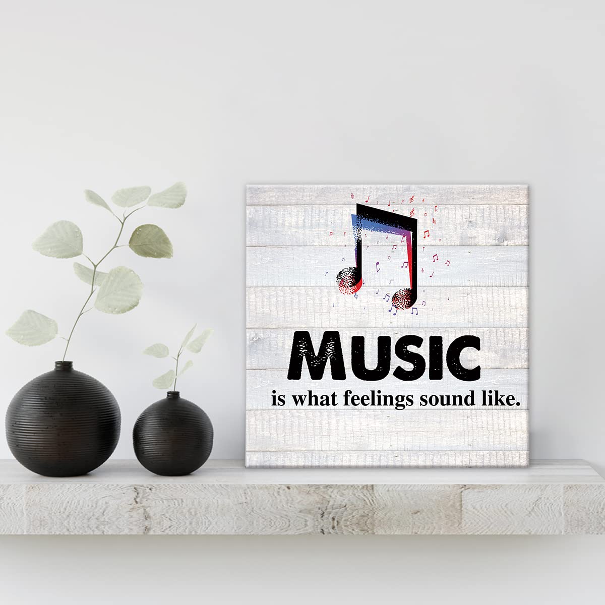 Music is What Feelings Sound Like Farmhouse Canvas Print Wall Art Decor Musical Room Studio Sign Painting Poster Plaque Rustic Home Decoration (8 X 8 inch, Framed)