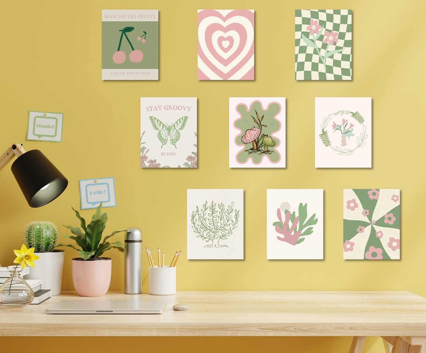 MINI ZOZI Danish Pastel Posters 8x10 9pcs Aesthetic Room Decor Green And Pink Wall Art Prints Collage Cute Coquette Trendy Preppy Coconut Girl Y2k Kawaii Indie Retro Pictures Butterfly Heart Cherry