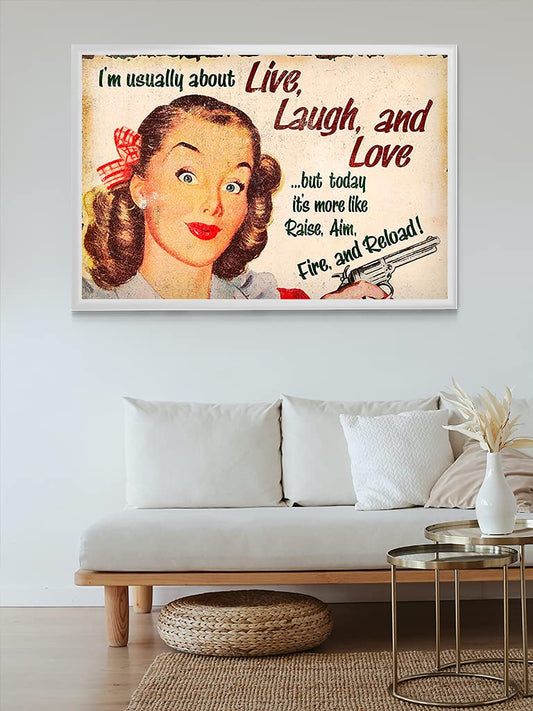 Retro Women Poster Live Laugh Love Artwork Entryway Living Room Wall Décor Home Workplace Aesthetic Prints 8" x 12"