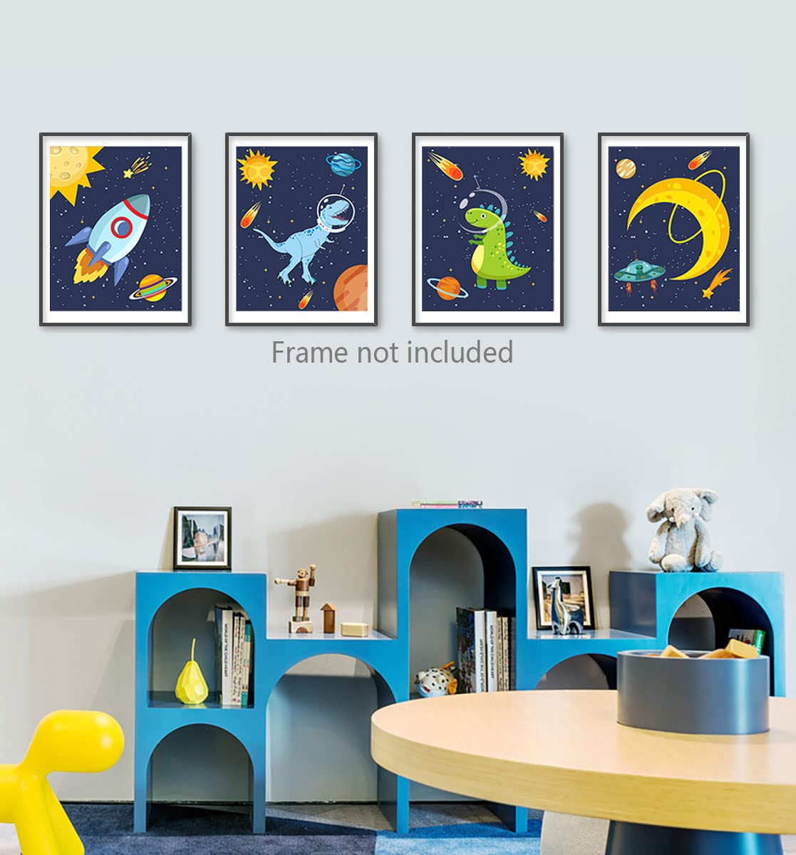 heshengzaixian Dinosaur Wall Art Posters, Space Wall Decor for Boys Bedroom,Gift for Kids, Astronaut Decorate,Solar System Painting for Nursery Classroom, Set Of 4 Unframed(8X10inch,)