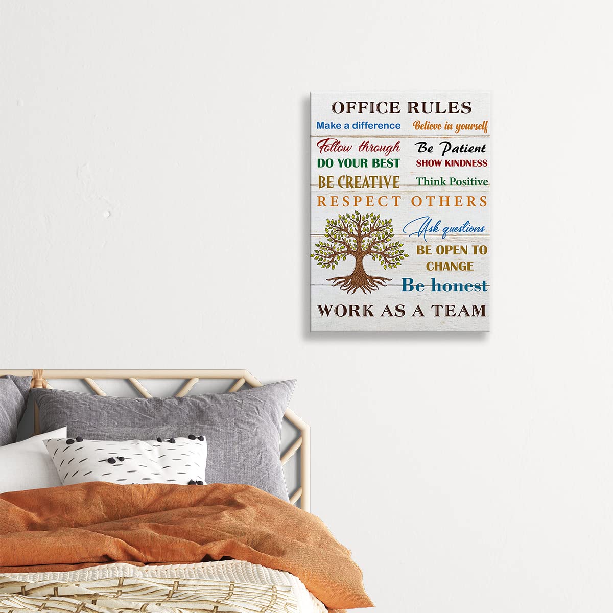 Inspirational Office Rules Quote Wall Art Decor Rustic Teamwork Office Canvas Painting Framed Canvas Artwork Print Poster 12"x15" Decoration for Home Office