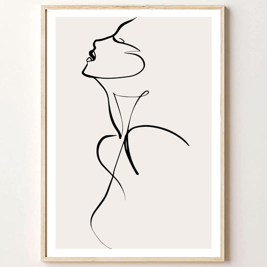 Black and White Woman Abstract Wall Art Line Drawing Girl Print Minimalist Canvas Print Beige Posters Aesthetic Line Art Wall Decor Bathroom Female Body Silhouette Picture for Wall 16x24inch No Frame