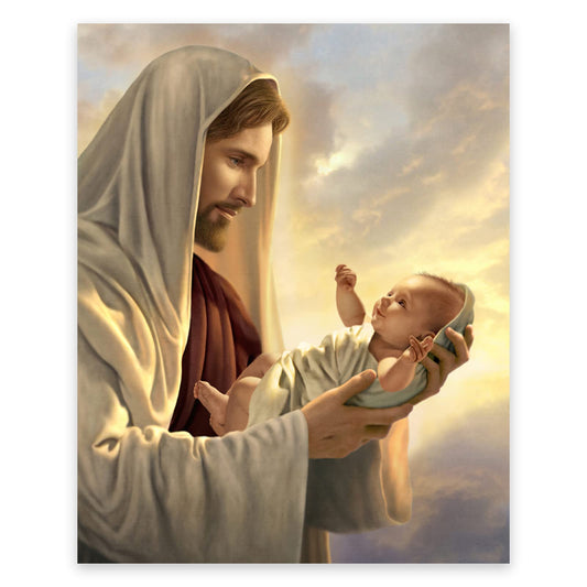 ZZPT Jesus Poster Jesus and Children Canvas Wall Art - Classic Art Prints - Portrait Painting Religious Pictures Spiritual Wall Decor for Living Room Bedroom Kitchen Unframed (12x15in/30x38cm)