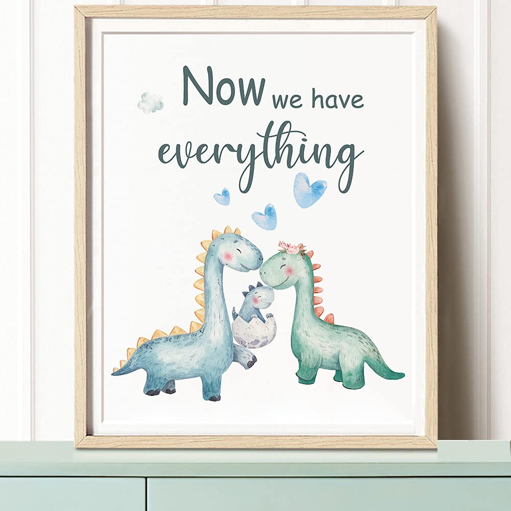 SUUURA-OO Cute Baby Dinosaur Watercolor Art Print poster, Set of 3 (8”X10”) Balloon Dinosaur Family Love Quote Wall Art Poster, Living Room Bedroom Home Decor Nursery Art Printing,Unframed (boy)