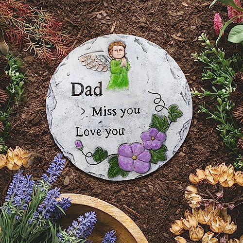 Dad Memorial Stone, Angel Memorial Garden Stone in Memory of Dad in Heaven,Sympathy Gift for Loss of Dad, Remembrance of Beloved Father Bereavement Keepsake Gift,10 inch