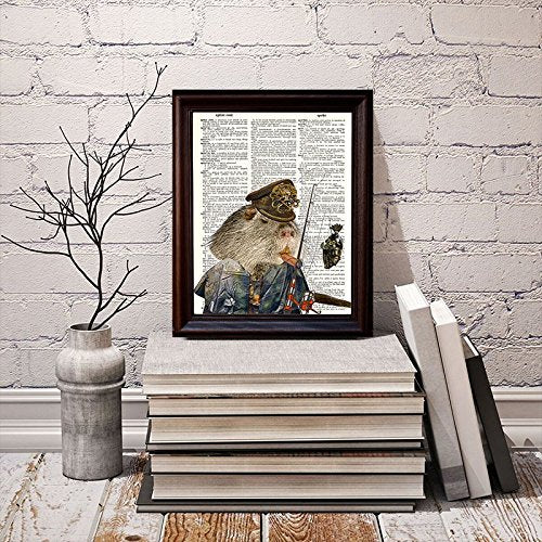 Dictionary Art Print - Steampunk Nutria River Rat "Middle Boatman Randall Rattington" Illustration - Printed on Recycled Vintage Dictionary Paper - 8"x11" - Mixed Media Poster on Vintage Dictionary Page