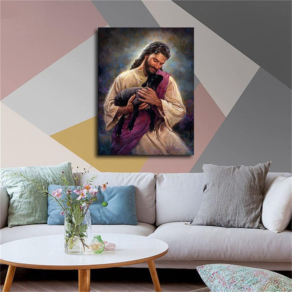 Jesus Christ The Good Shepherd Canvas Wall Art Print Poster Picture Artwork Home Room Decor Jesus Poster -4 (12 * 16inch-No Farmed,Picture 3)