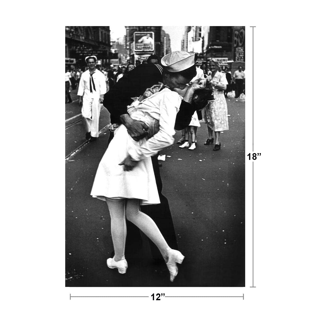 Times Square The Kiss on VJ Day Sailor Kissing Woman 1945 Photo Photograph Black White Celebration New York City NYC Cool Wall Decor Art Print Poster 12x18