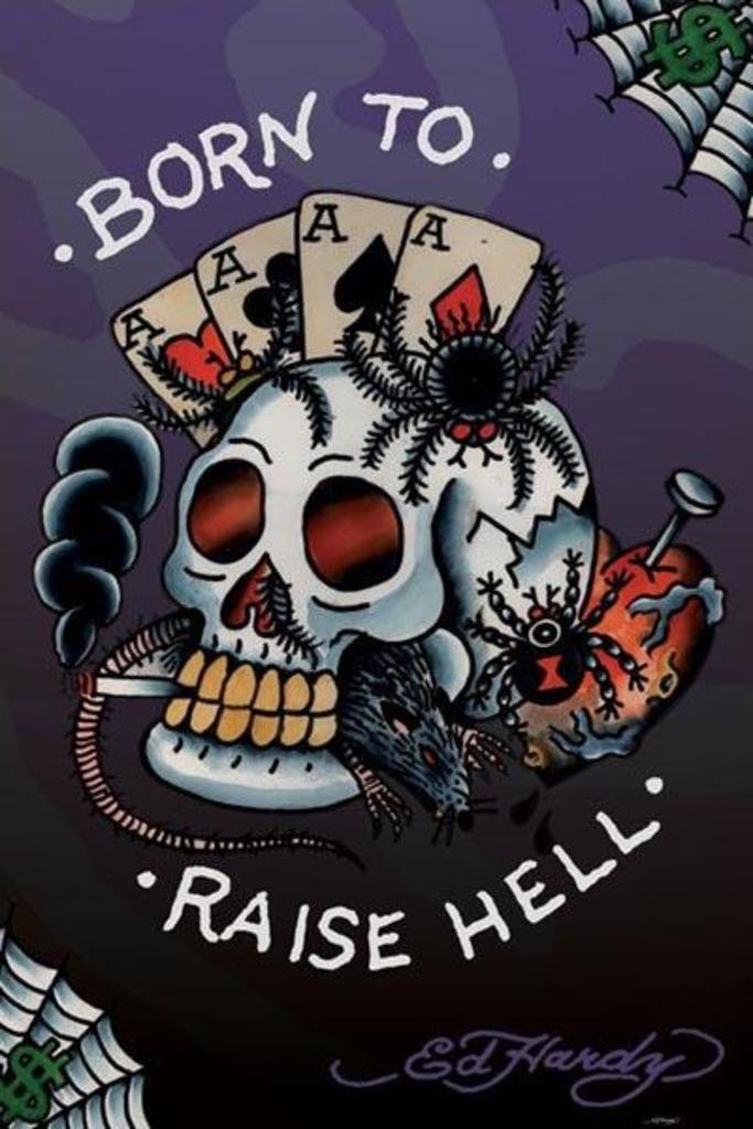 Pyramid America Ed Hardy Born to Raise Hell Tattoo Art Cool Wall Decor Art Print Poster 24x36