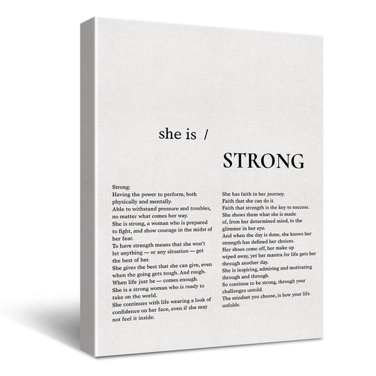 Yuzi-n Inspirational She is Strong Print Poster Painting Canvas Wall Art & Tabletop Decoration Home Office Artwork for Woman, Easel & Hanging Hook 12x15Inch