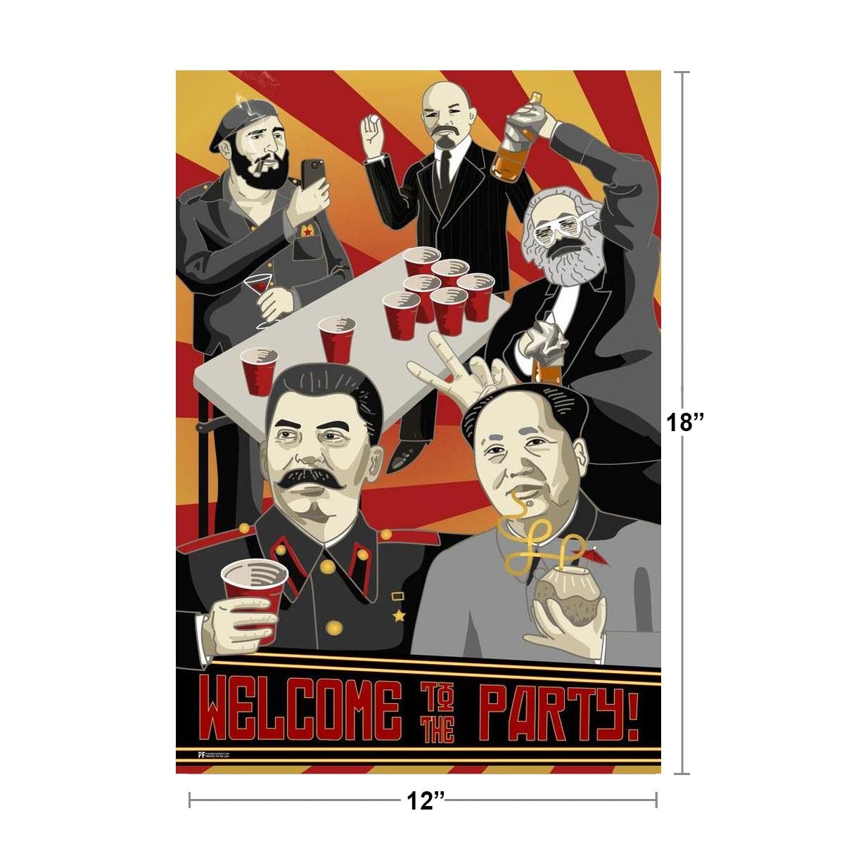 Welcome To The Party Poster Communist Wall Art Soviet Decor Leaders Chairman Mao Stalin Marx Lenin Castro Funny Cold War Propaganda Russian Cool Wall Decor Art Print Poster 12x18
