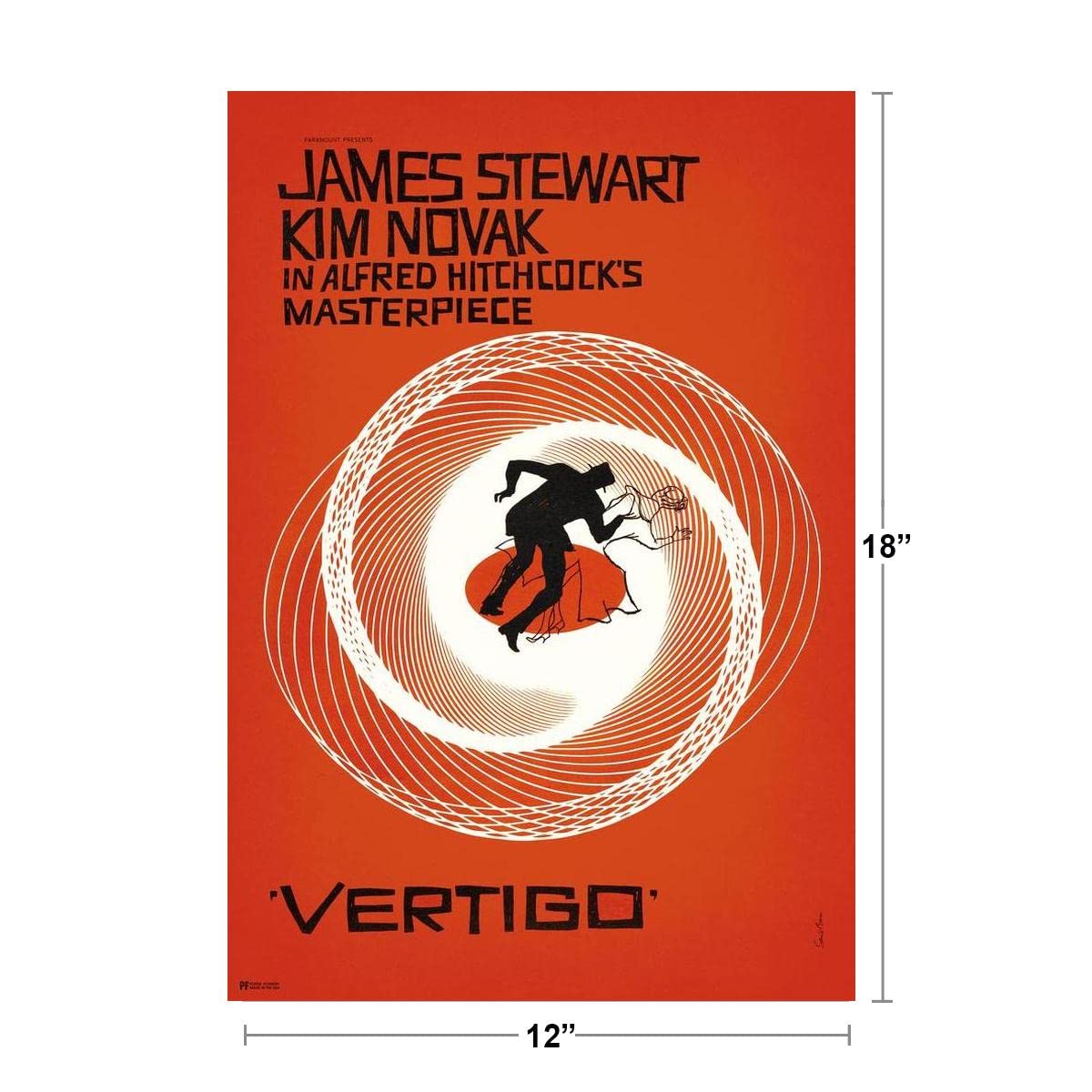 Vertigo 1958 Retro Vintage Alfred Hitchcock Movie James Stewart Film Noir Thriller Classic Hollywood Saul Bass Movie Theater Decor Midcentury Modern Decor Cool Wall Decor Art Print Poster 12x18