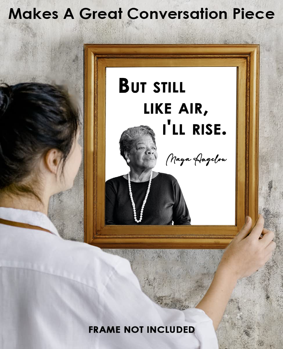 Inspirational Wall Art Poster "But Still Like Air…", Maya Angelou 8x10 White, Motivational Wall Art & Positive Affirmations Wall Decor for Bedroom, Teen Girl, Boy & Office Decor for Men, Women