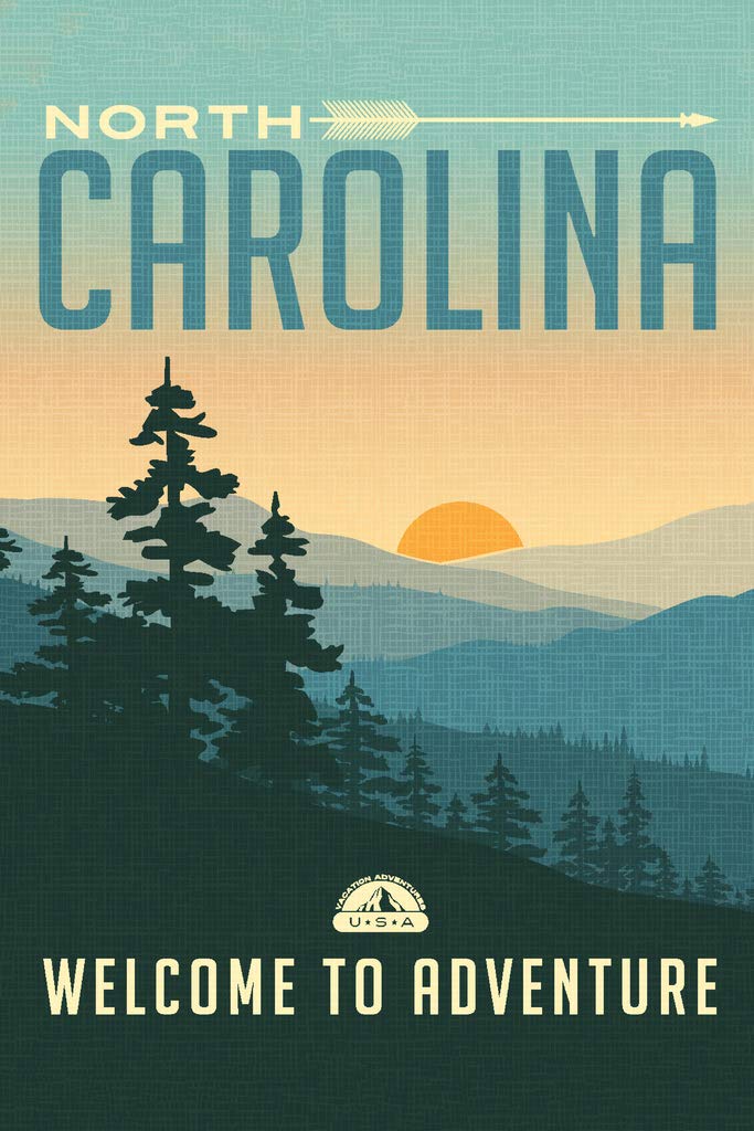 North Carolina Welcome To Adventure Retro Travel Art Cool Wall Decor Art Print Poster 12x18