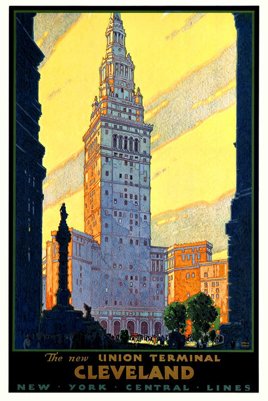 Cleveland Ohio Union City Train Station Terminal RR Railroad Vintage Illustration Travel Cool Wall Decor Art Print Poster 12x18