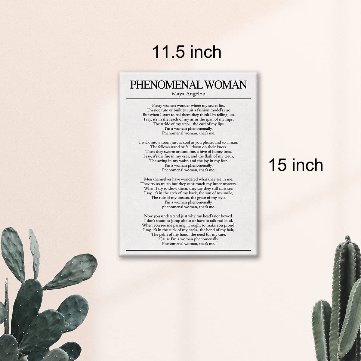 Positive Wall Art Canvas Print Phenomenal Woman Poem Maya Angelou Poster Framed Artwork Motivational Feminist Painting for Home Wall & Tabletop Decor