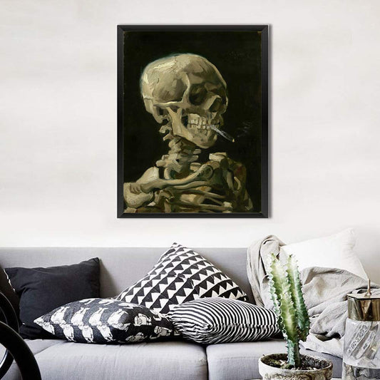 Kiddale Skull with Cigarette(1886 by Vincent Van Gogh),Canvas Prints Wall Art Pictures Reproductions Artwork Paintings Poster,24"x16"(Unframed