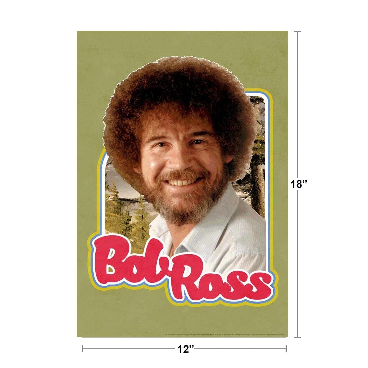 Bob Ross Retro Portrait Green Bob Ross Poster Bob Ross Collection Bob Art Painting Happy Accidents Motivational Poster Funny Bob Ross Afro and Beard Cool Wall Decor Art Print Poster 12x18