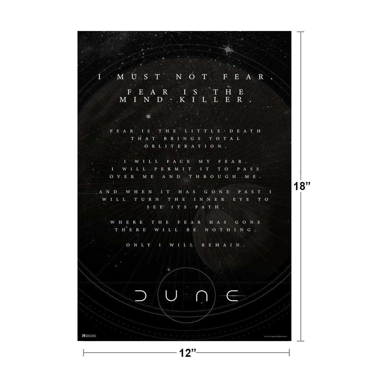 Dune Fear Is the Mind Killer Quote Lady Jessica Paul Atreides Black Official Merchandise 2021 Movie Merch Denis Villeneuve Film Frank Herbert Book Series Cool Wall Decor Art Print Poster 12x18