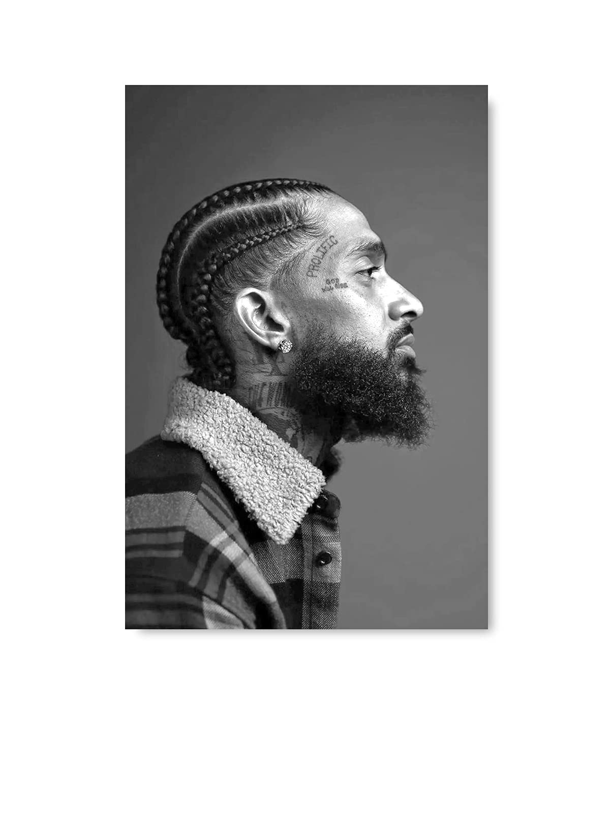 Funny Ugly Christmas Sweater Nipsey Hussle Wall Décor Poster Hip-hop Rapper Art Print for Home Decoration - Black and White Profile Portrait, 8 in x 12 in