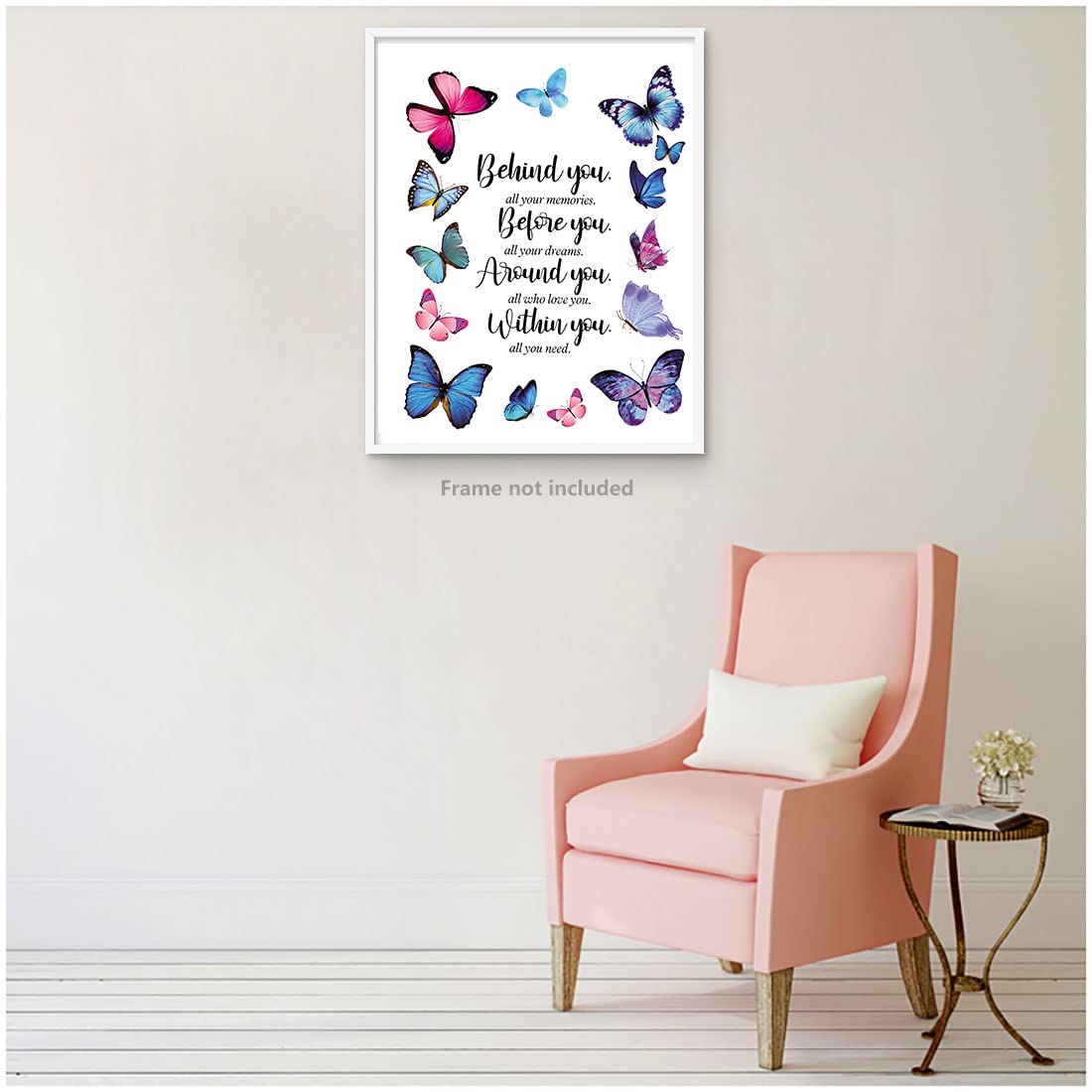 Butterfly Inspirational Quotes Wall Art Prints, Behind You All Your Memories Poster, Gtizry Graduation Gifts for Daughter, Birthday Inspirational Gifts for Women Girls Friends. Set 1 8x10in,No Fram