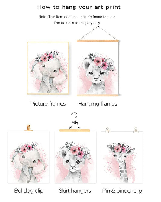 3pcs/set Kid Posters, Cute Animals Wall Art Kawaii Elephant Lion Giraffe Posters Floral Canvas Paintings Print Picture For Kids Room Nursery Decor Art(Kawaii Animals, 8"x12"x3pcs Unframed)