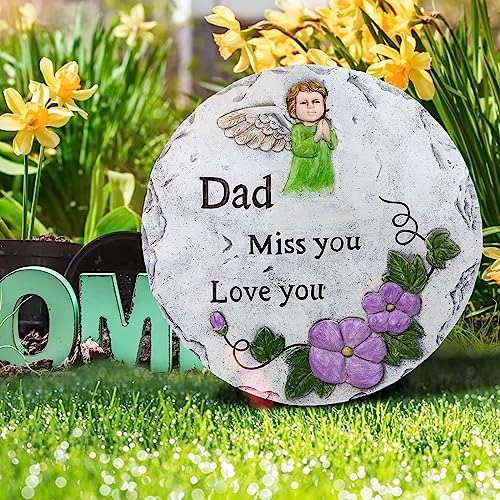 Dad Memorial Stone, Angel Memorial Garden Stone in Memory of Dad in Heaven,Sympathy Gift for Loss of Dad, Remembrance of Beloved Father Bereavement Keepsake Gift,10 inch