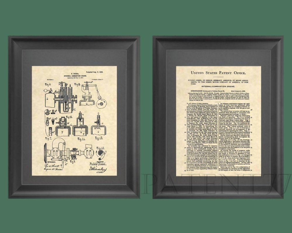 Patent Prints - 1898 Diesel Engine Patent Art - Patent Poster (8.5 x 11) - 140