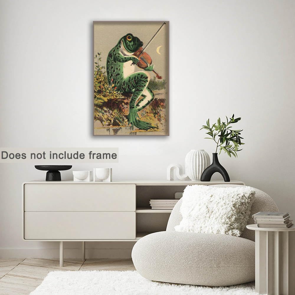 DQYZNYC Vintage Wall Art Frog Poster Canvas Wall Art Aesthetic Frog Banjo Poster Frog Bathroom Decor Frog Picture Print for Bedroom Dorm Living Room Décor (12x18in-C,Unframed)