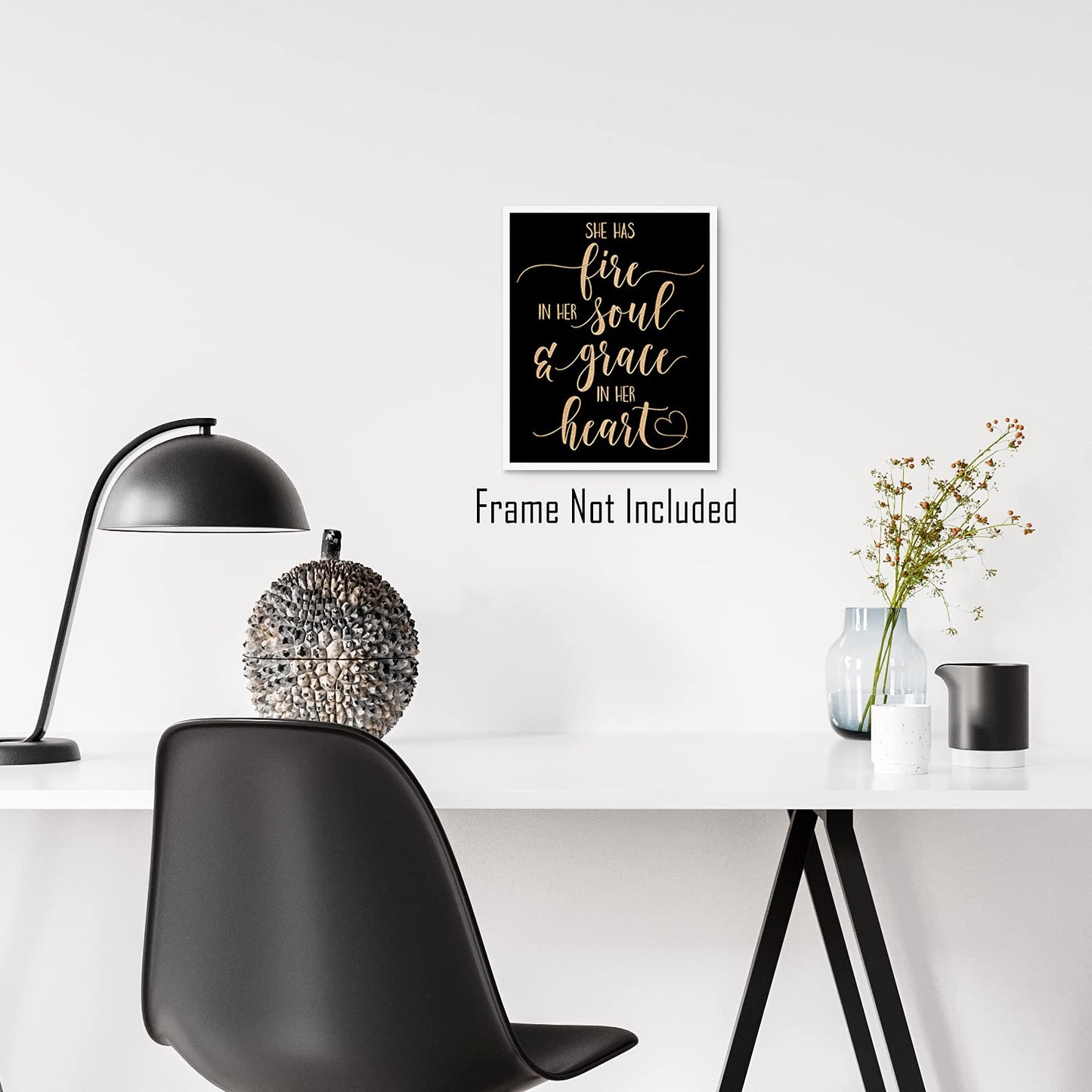 Brooke & Vine Inspirational Women Teen Girls Room Wall Decor Art Prints (UNFRAMED 8 x 10) Gift of Motivational Quote Posters Office Bedroom (She Has Fire In Her Soul - Black and Gold)